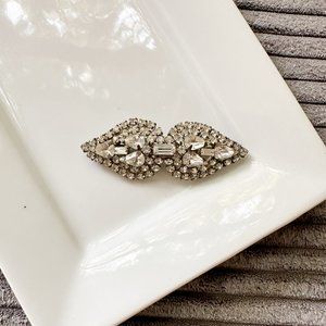 Vintage Silver Tone Metal Crystal Brooch Pin 40's Deco